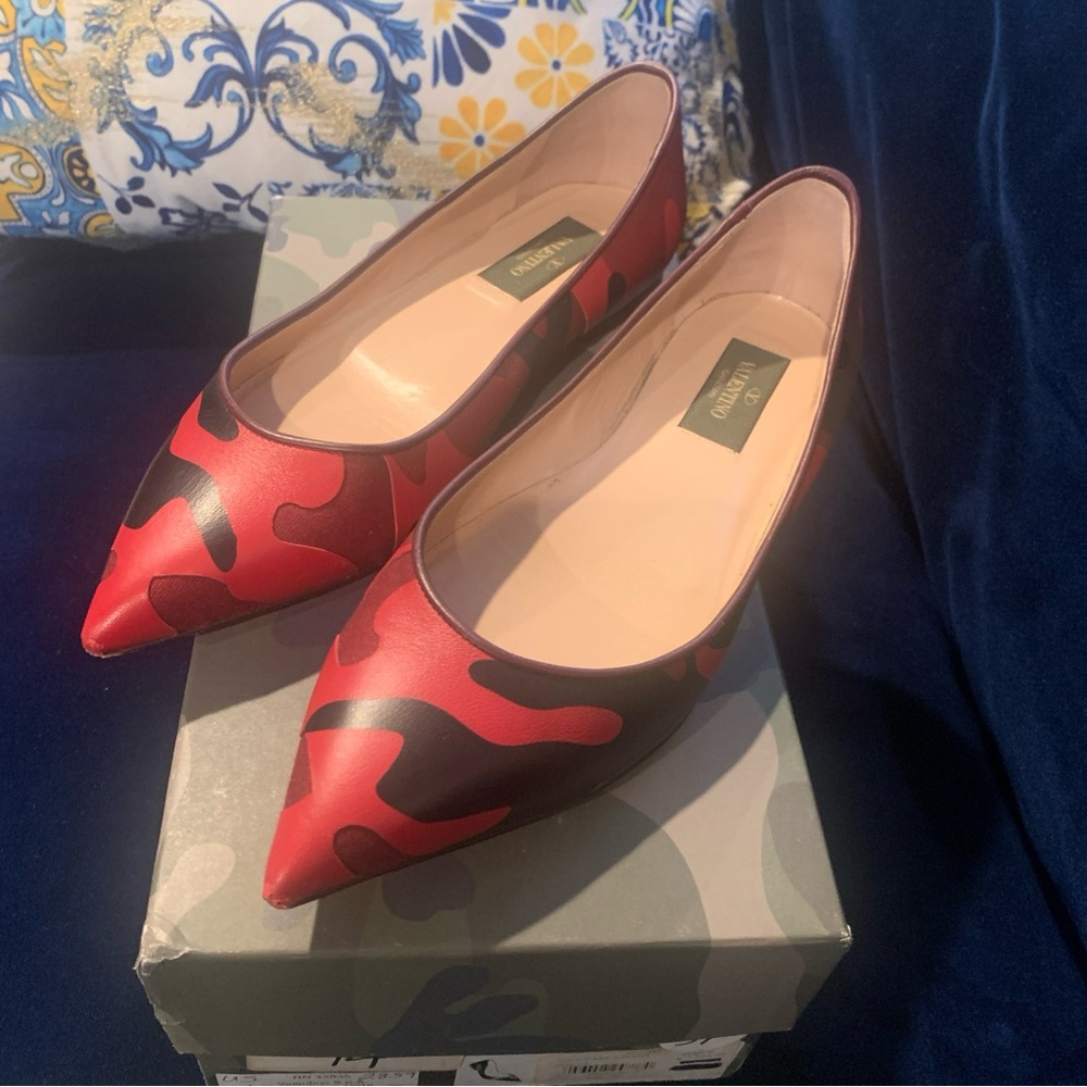 VALENTINO GARAVANI Women Red Camo Rockstuds Ballerina Flats Shoes  37